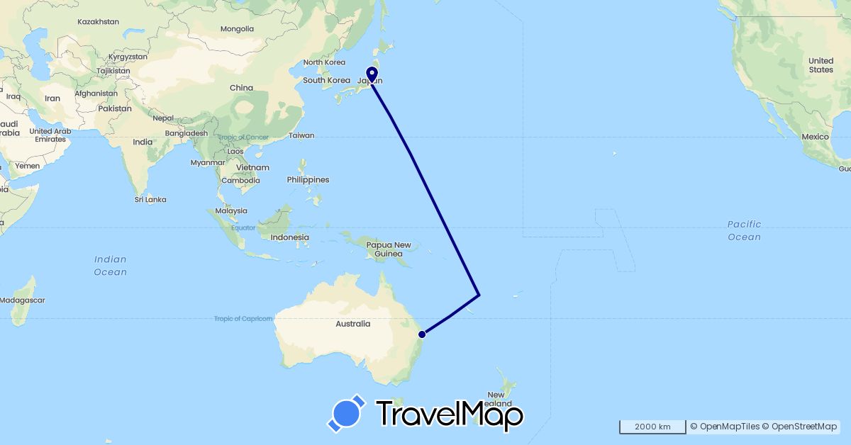 TravelMap itinerary: driving in Australia, Japan, Vanuatu (Asia, Oceania)